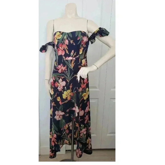 Boho Summer Floral maxi dress with slit in the front Medium Navy - Picture 9 of 11